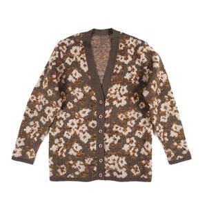 Vintage 60s Wieler Wool Knit Cardigan Sweater Women Medium Jacquard Switzerland